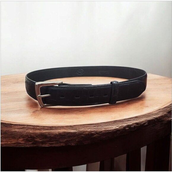 3D Belt Company Men's Basic Overlay Feathered Black Leather Belt Size 36 - Picture 1 of 14